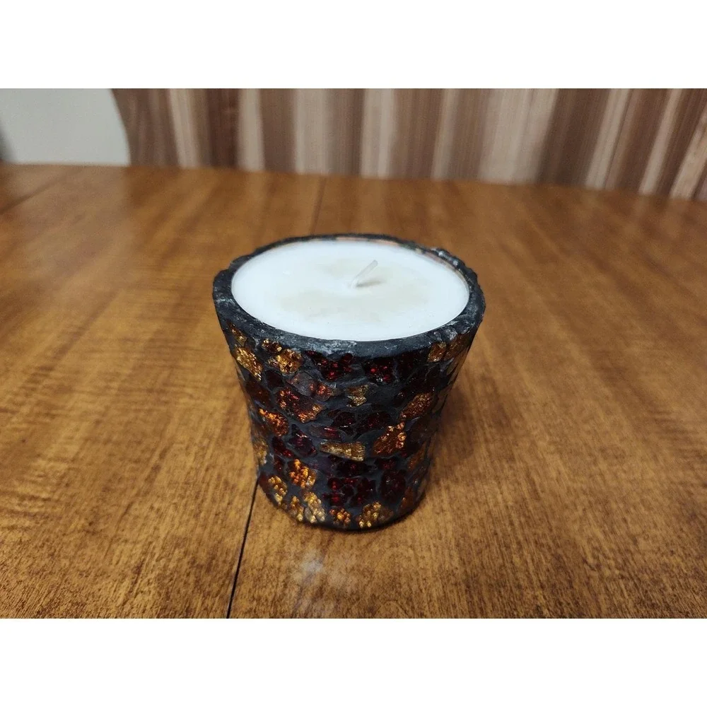 Handmade Pumpkin Spice Scented Candle In Vintage Mosaic Glass Vessel